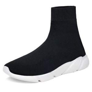 Plus size 35-47 Breathable Womens Knit Men Shoes Running Trainers Black High Top Colourblock Fabric Ankle Boots Sock Sneakers