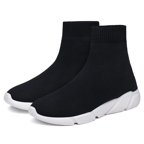 Plus size 35-47 Breathable Womens Knit Men Shoes Running Trainers Black High Top Colourblock Fabric Ankle Boots Sock Sneakers