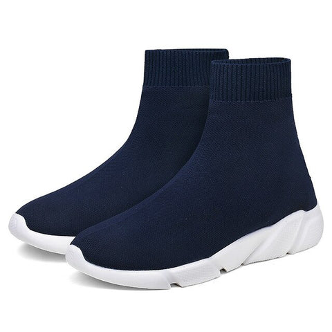 Plus size 35-47 Breathable Womens Knit Men Shoes Running Trainers Black High Top Colourblock Fabric Ankle Boots Sock Sneakers