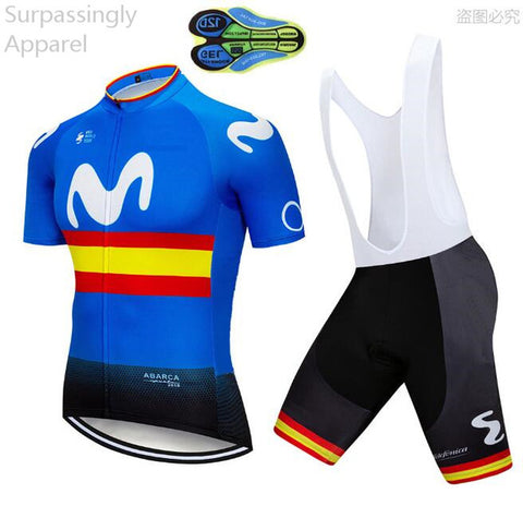 2019 Tour Team Blue Spain M Cycling Jersey Short Sets Bike Clothing Quick Dry Roupa Ciclismo Bicycle Clothes Outdoor Sportswear